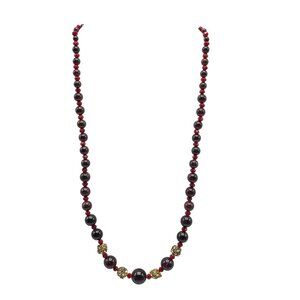 Red Gold Beaded Necklace With Clear Crystal Accents Adjustable Chain 21"